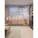 Тюль на шторной ленте Отдых возле пальм 310х265 см рисунок природный цвет синий