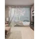 Тюль на шторной ленте Лодка под цветущим деревом 310х265 см цвет розовый