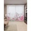 Тюль на шторной ленте Пить нектар 310х265 см рисунок растительный цвет розовый