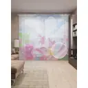 Тюль на шторной ленте Нежные водные лилии 310х265 см рисунок растительный цвет фиолетовый