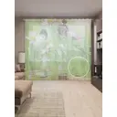 Тюль на шторной ленте Бабочка охотится за каплей 310х265 см рисунок природный цвет зеленый