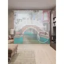 Тюль на шторной ленте Пеший мост 310х265 см рисунок природный цвет бирюзовый