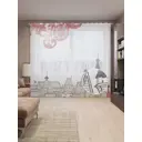 Тюль на шторной ленте Цветы над деревней 310х265 см цвет кирпичный