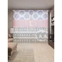 Тюль на шторной ленте Шеврон с монограммой К 310х265 см рисунок вензель цвет темно-синий