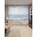 Тюль на шторной ленте Волны и солнце 310х265 см рисунок природный цвет голубой