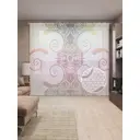 Тюль на шторной ленте Символический градиент 310х265 см рисунок вензель цвет розовый