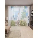 Тюль на шторной ленте Андалузские улочки 310х265 см рисунок природный цвет голубой