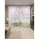 Тюль на шторной ленте Нарисованное дерево 310х265 см рисунок растительный цвет розовый