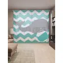 Тюль на шторной ленте Кит на зигзагах 310х265 см рисунок природный цвет голубой