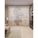 Тюль на шторной ленте Лось на фоне деревянных досок 310х265 см цвет коричневый