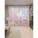 Тюль на шторной ленте Новогодние цветы 310х265 см рисунок растительный цвет розовый