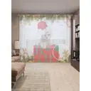 Тюль на шторной ленте Кошачий Санта 310х265 см цвет зеленый