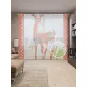 Тюль на шторной ленте Олень в листьях 310х265 см цвет оранжевый