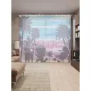 Тюль на шторной ленте Вечерние пальмы 310х265 см рисунок растительный цвет фиолетовый