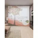 Тюль на шторной ленте Осенняя забывчивость 310х265 см рисунок природный цвет красный