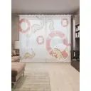 Тюль на шторной ленте Морские коньки с кругами 310х265 см рисунок природный цвет красный