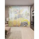 Тюль на шторной ленте Отпускное авто 310х265 см рисунок природный цвет желтый