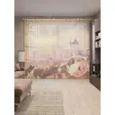 Тюль на шторной ленте Ветряные мельницы в Санторини 310х265 см рисунок природный цвет оранжевый