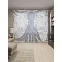 Тюль на шторной ленте Цветочные осьминожки 310х265 см рисунок природный цвет синий