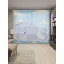 Тюль на шторной ленте Кит капитан 310х265 см рисунок природный цвет голубой