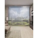 Тюль на шторной ленте Холмы спокойствия 310х265 см рисунок природный цвет зеленый