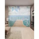 Тюль на шторной ленте Фонари на причале 310х265 см рисунок природный цвет голубой