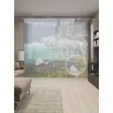 Тюль на шторной ленте Горное мелководье 310х265 см рисунок природный цвет бирюзовый