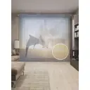 Тюль на шторной ленте Дельфины на закате 310х265 см рисунок природный цвет оранжевый