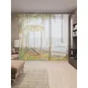 Тюль на шторной ленте Море прохлады 310х265 см рисунок природный цвет зеленый