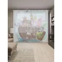 Тюль на шторной ленте Спасенные животные 310х265 см цвет голубой