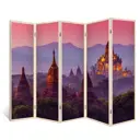 Ширма перегородка для комнаты деревянная "Уговор" двухсторонняя с картинкой (города) 5 створок кремовый дуб 176х230 см 18 кг
