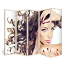 Ширма перегородка для комнаты деревянная "Татьяна" двухсторонняя с картинкой (мода и красота) 5 створок кремовый дуб 176х230 см 18 кг
