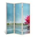 Ширма перегородка для комнаты деревянная "Магнетизм воды" двухсторонняя с картинкой (море) 3 створки кремовый дуб 176х140 см 11 кг