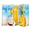 Ширма перегородка для комнаты деревянная "Освежающий вкус" двухсторонняя с картинкой (уют) 5 створок кремовый дуб 176х230 см 18 кг