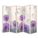 Ширма перегородка для комнаты деревянная "Данделион" двухсторонняя с картинкой (абстракция) 5 створок кремовый дуб 176х230 см 18 кг