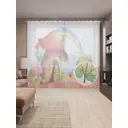 Тюль на шторной ленте Радуга над домиком гнома 310х265 см рисунок природный цвет розовый