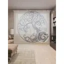 Тюль на шторной ленте Круг дерева 310х265 см рисунок растительный цвет черный