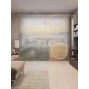 Тюль на шторной ленте Закат на берегу моря 310х265 см рисунок природный цвет оранжевый