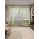 Тюль на шторной ленте Загадочный дом 310х265 см рисунок природный цвет зеленый