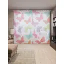 Тюль на шторной ленте Парад бабочек 310х265 см рисунок природный цвет розовый