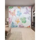 Тюль на шторной ленте Ветреные бабочки 310х265 см рисунок природный цвет голубой