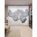 Тюль на шторной ленте Череп-ковбой с револьвером 310х265 см цвет коричневый