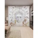 Тюль на шторной ленте Череп в перьях 310х265 см цвет коричневый