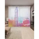 Тюль на шторной ленте Красочный Лондон 310х265 см цвет фиолетовый