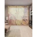 Тюль на шторной ленте Цветочная композиция с нотами 310х265 см рисунок растительный цвет коричневый