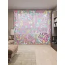 Тюль на шторной ленте Красочные узоры 310х265 см рисунок вензель цвет розовый