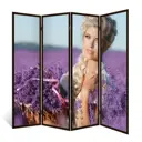Ширма перегородка для комнаты деревянная "Прованс красавица и лаванда" двухсторонняя (мода и красота) 4 створки венге 176х185 см 14 кг