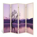 Ширма перегородка для комнаты деревянная "Озеро Ванака. Новая Зеландия" двухсторонняя с картинкой (уют) 4 створки кремовый дуб 176х185 см 14 кг