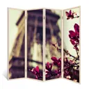 Ширма перегородка для комнаты деревянная "Точка зрения" двухсторонняя с картинкой (города) 4 створки кремовый дуб 176х185 см 14 кг