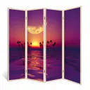 Ширма перегородка для комнаты деревянная "Лунные пальмы" двухсторонняя с картинкой (море) 4 створки кремовый дуб 176х185 см 14 кг